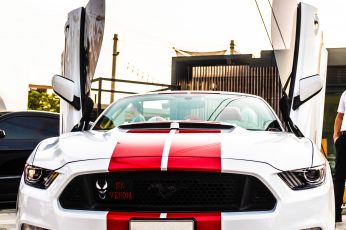 White and red Ford Mustang