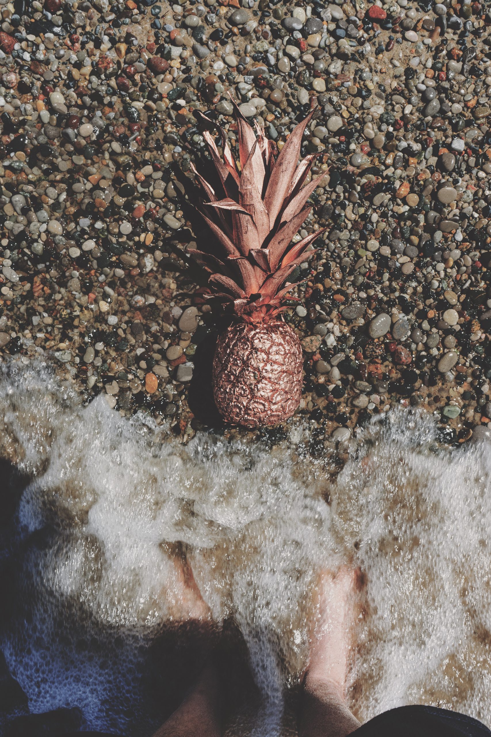 Pink Pineapple On Grey Gravel Near Body Of Water - Wallpaperforu