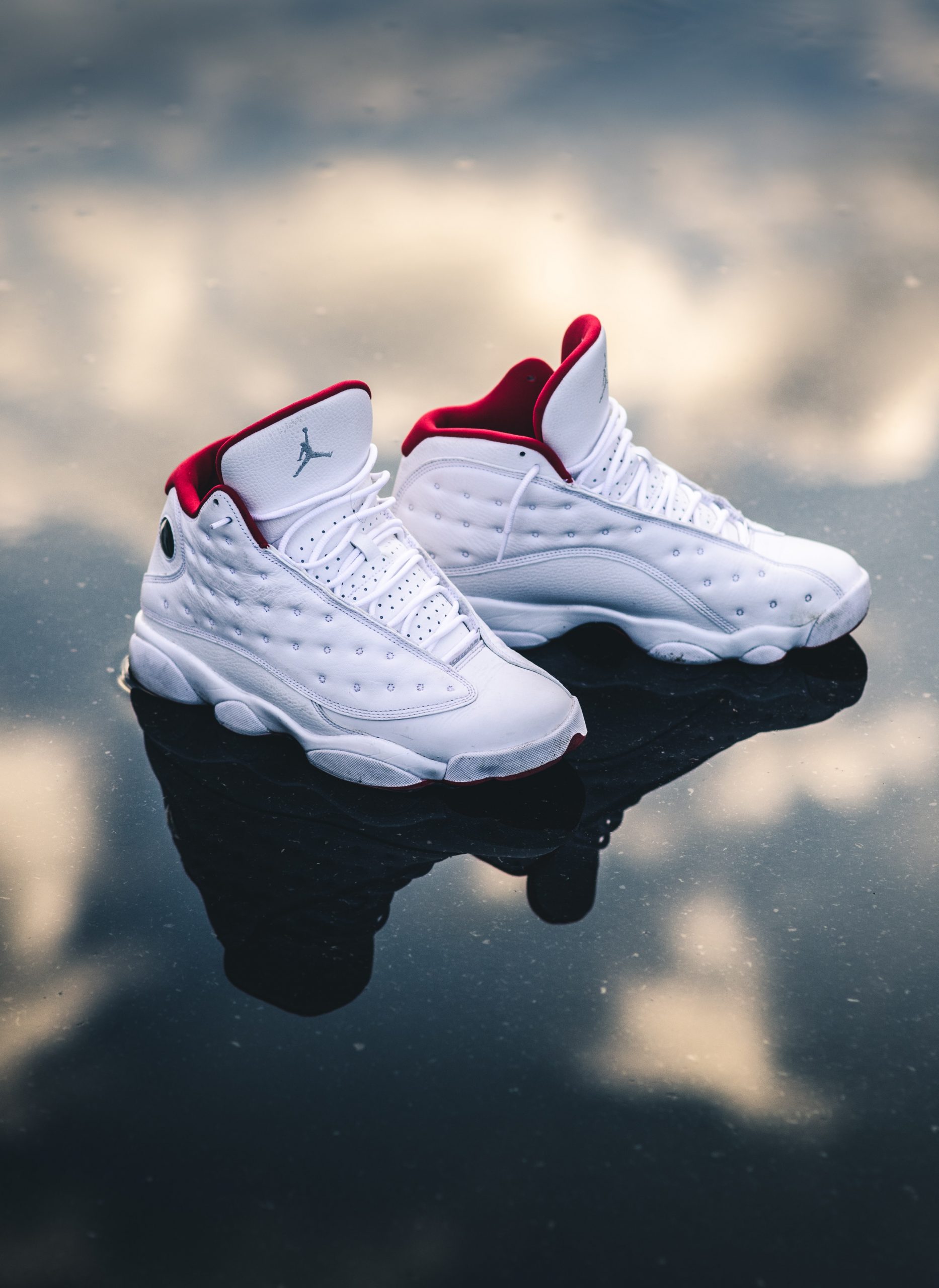 White-and-red Air Jordan 13's