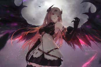 Wallpaper: pink haired woman anime character with wings wallpaper