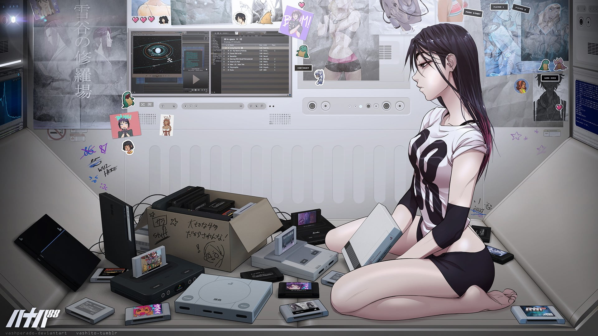 Wallpaper: black haired female anime character, female anime character on table