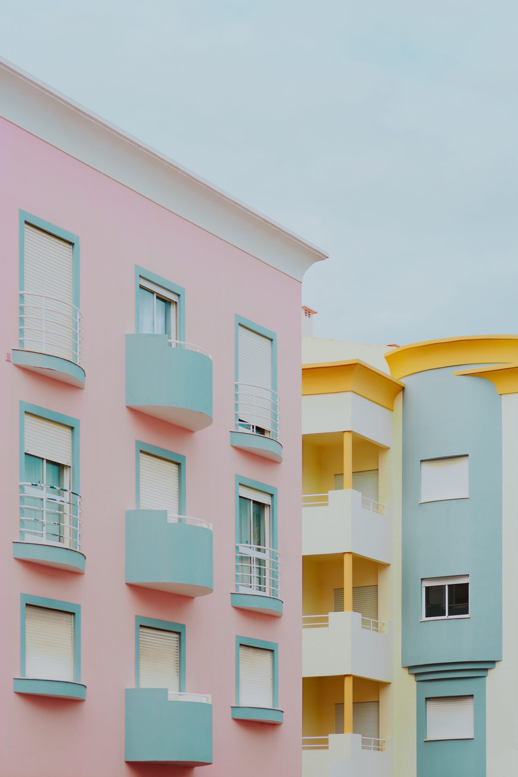 Pastel pink & light blue building