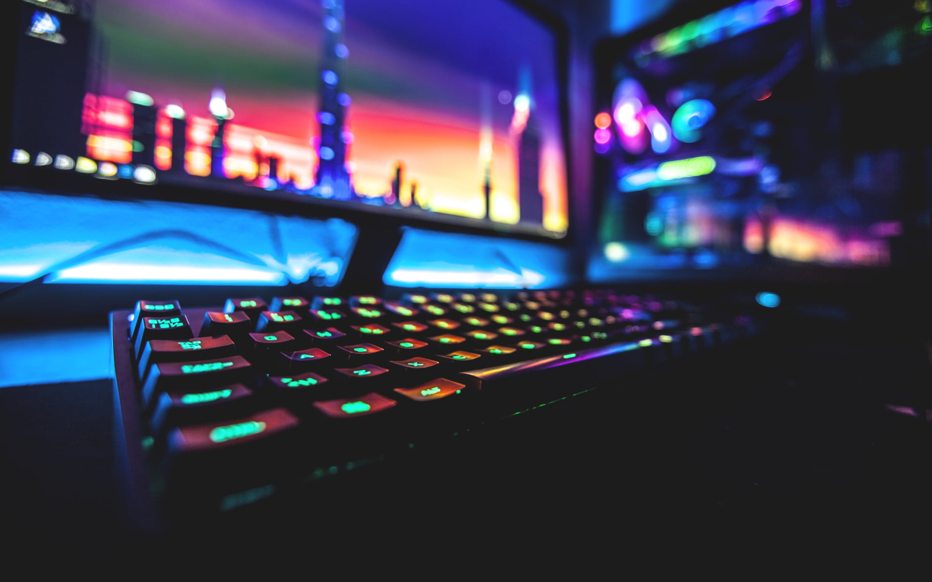 black RGB gaming keyboard, colorful, neon, computer, keyboards wallpaper