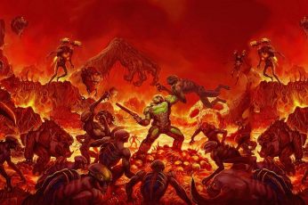 Doom wallpaper, Doom (2016), video games, Doom game, crowd