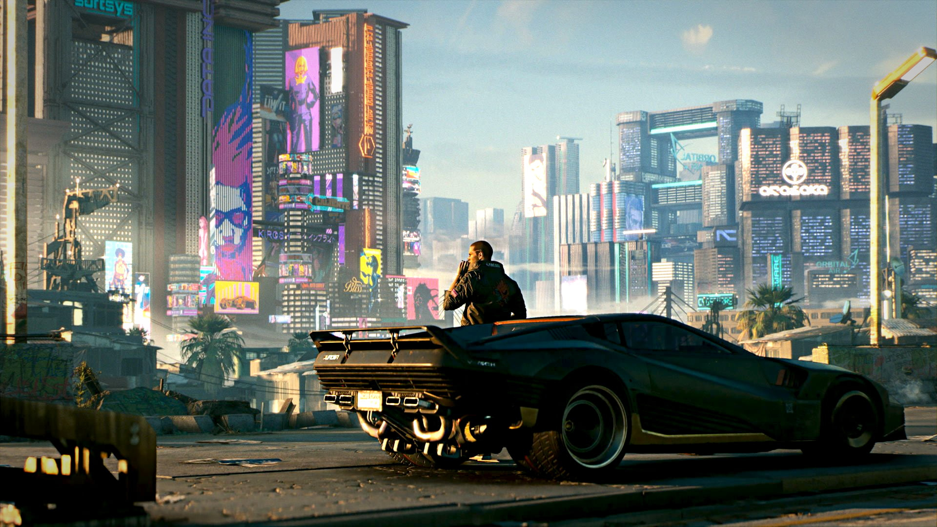 Man standing beside car digital, Cyberpunk 2077, video games wallpaper