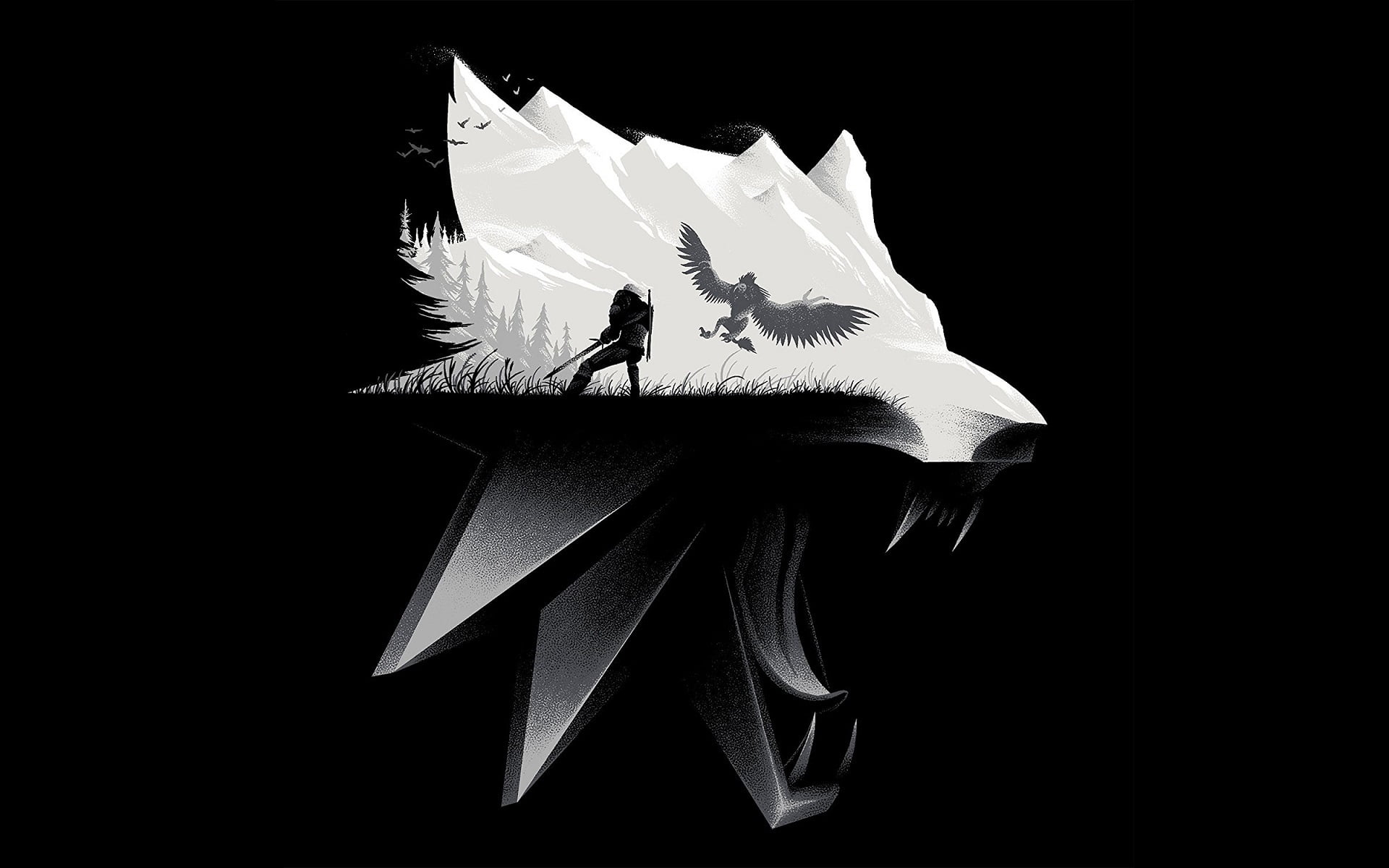 Black and white wolf illustration, The Witcher, video games wallpaper, The Witcher 3: Wild Hunt