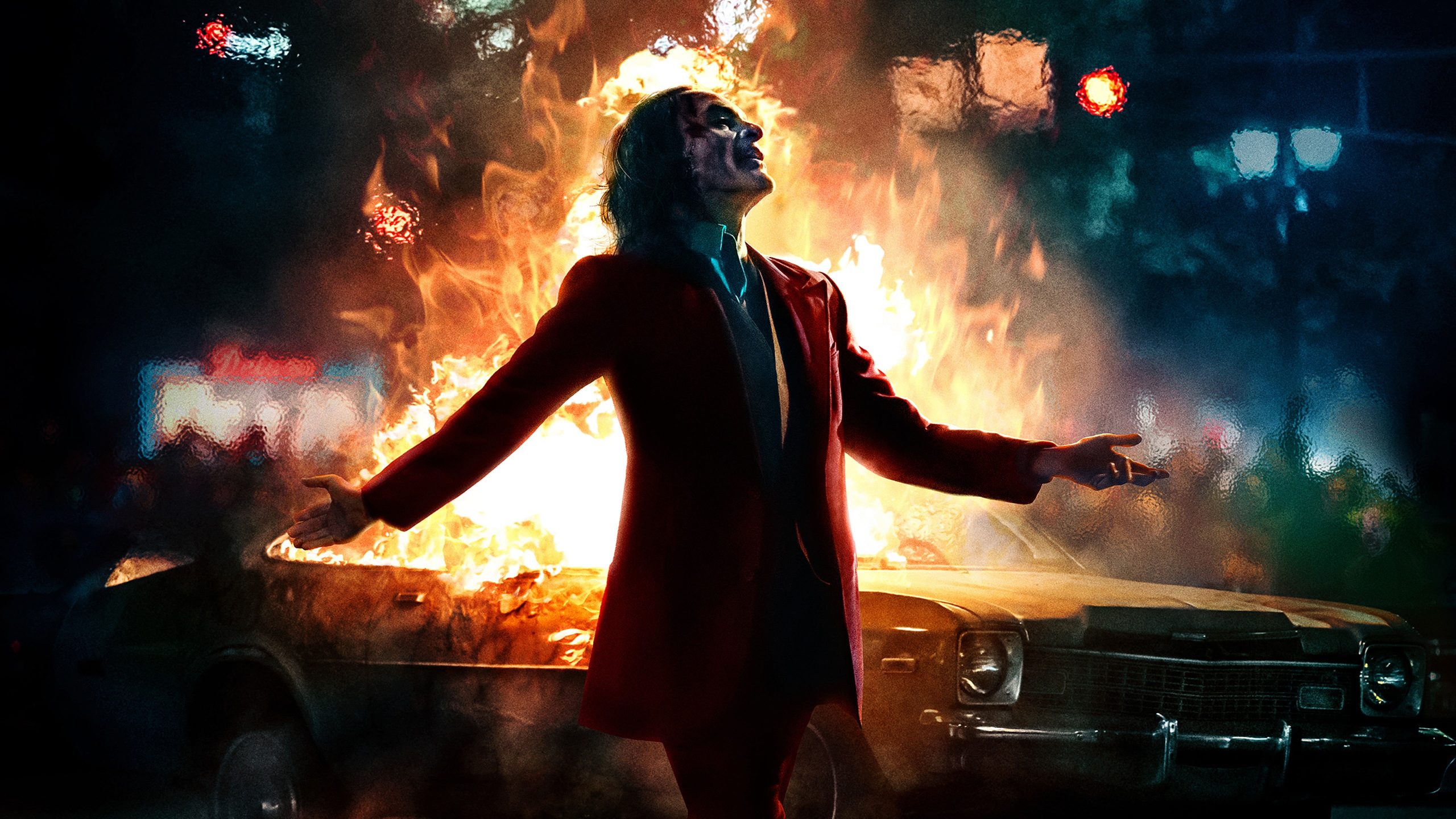 Joaquin Phoenix Joker Batman fire car Joker (2019 Movie) wallpaper