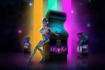Music, Stars, The game, Robot, Neon, Background, Electronic wallpaper