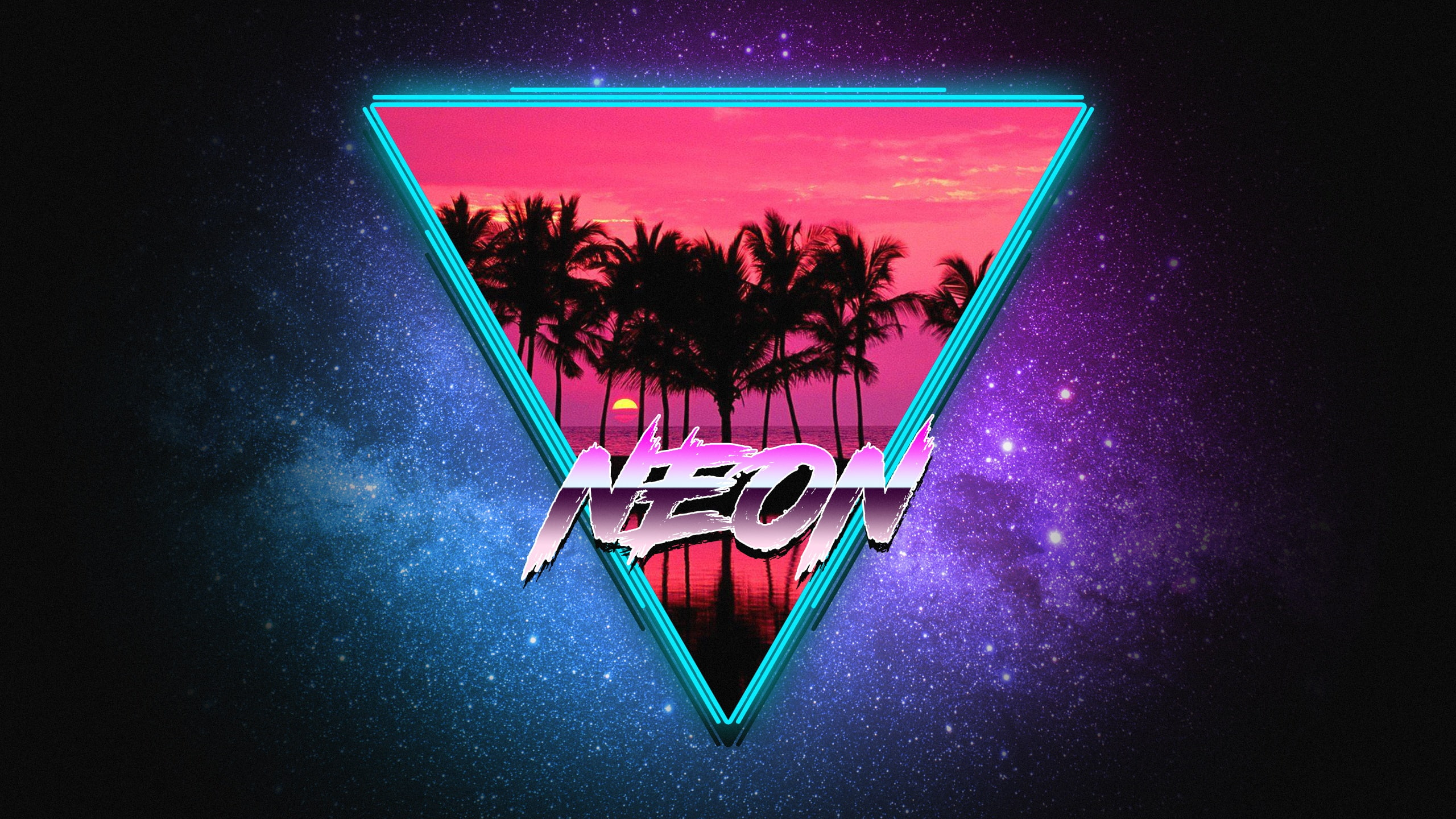 Music, Stars, Neon, Palm trees, Triangle, Electronic, Synthpop wallpaper