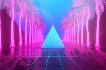 Music, Stars, Neon, Palm trees, Background, Triangle, Electronic wallpaper
