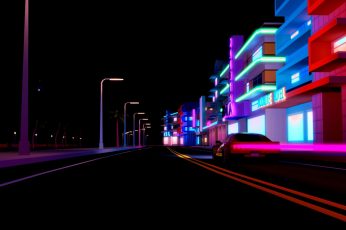 Auto, Road, Night, Music, The city, Neon, Machine, 80s wallpaper