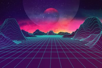 Terrain grid illustration, Mountains, Music, Stars, Neon, Space wallpaper