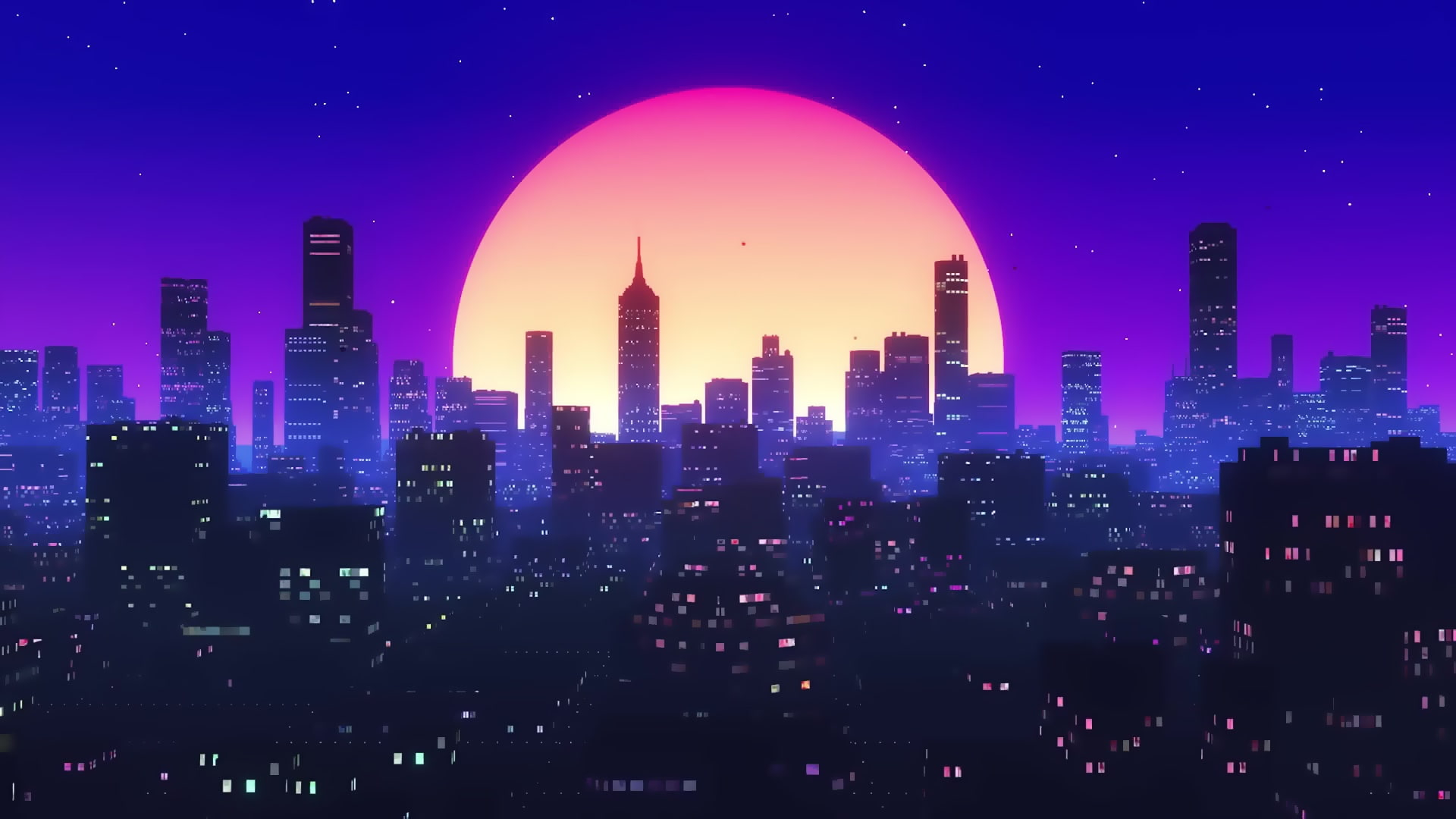 The sun, Night, Music, The city, Background, 80s wallpaper, 80’s, Synth