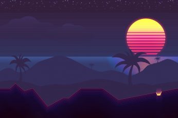 The sun, Music, Palm trees, Background, 80s wallpaper, Neon, 80’s, Synth