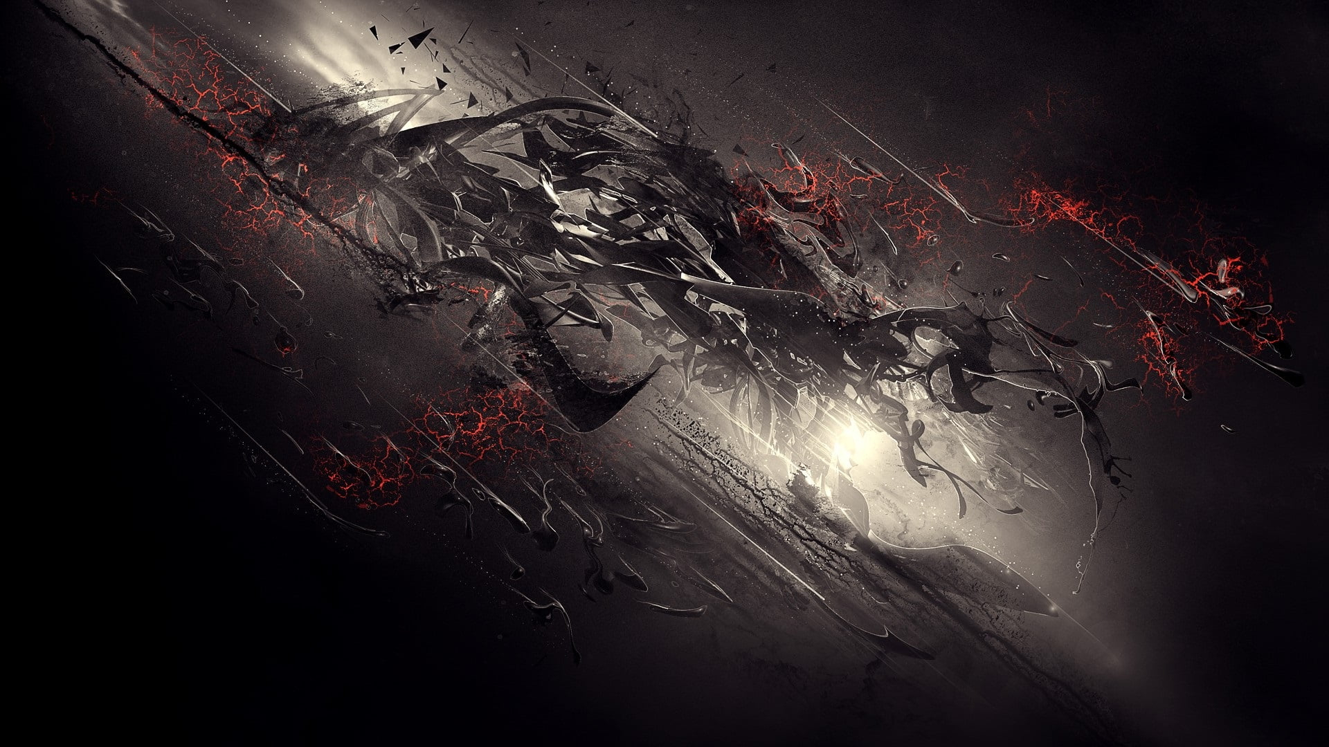Black and red abstract painting, 3D Abstract, digital art, dark wallpaper