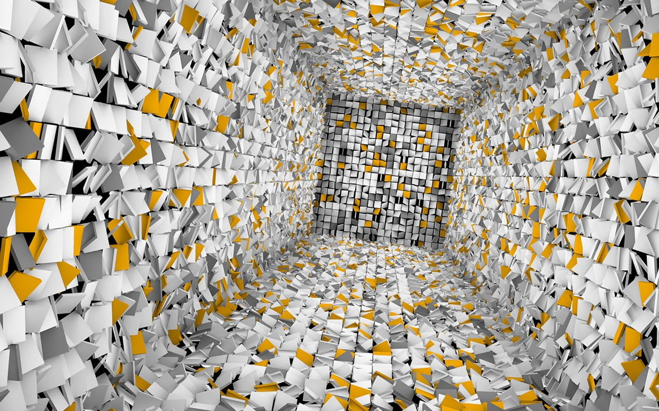 White and yellow optical illusion, 3D, artwork, render, digital art wallpaper