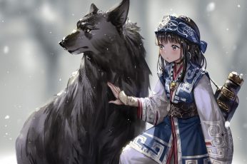 Brown haired girl anime character illustration, fantasy art, snow wallpaper