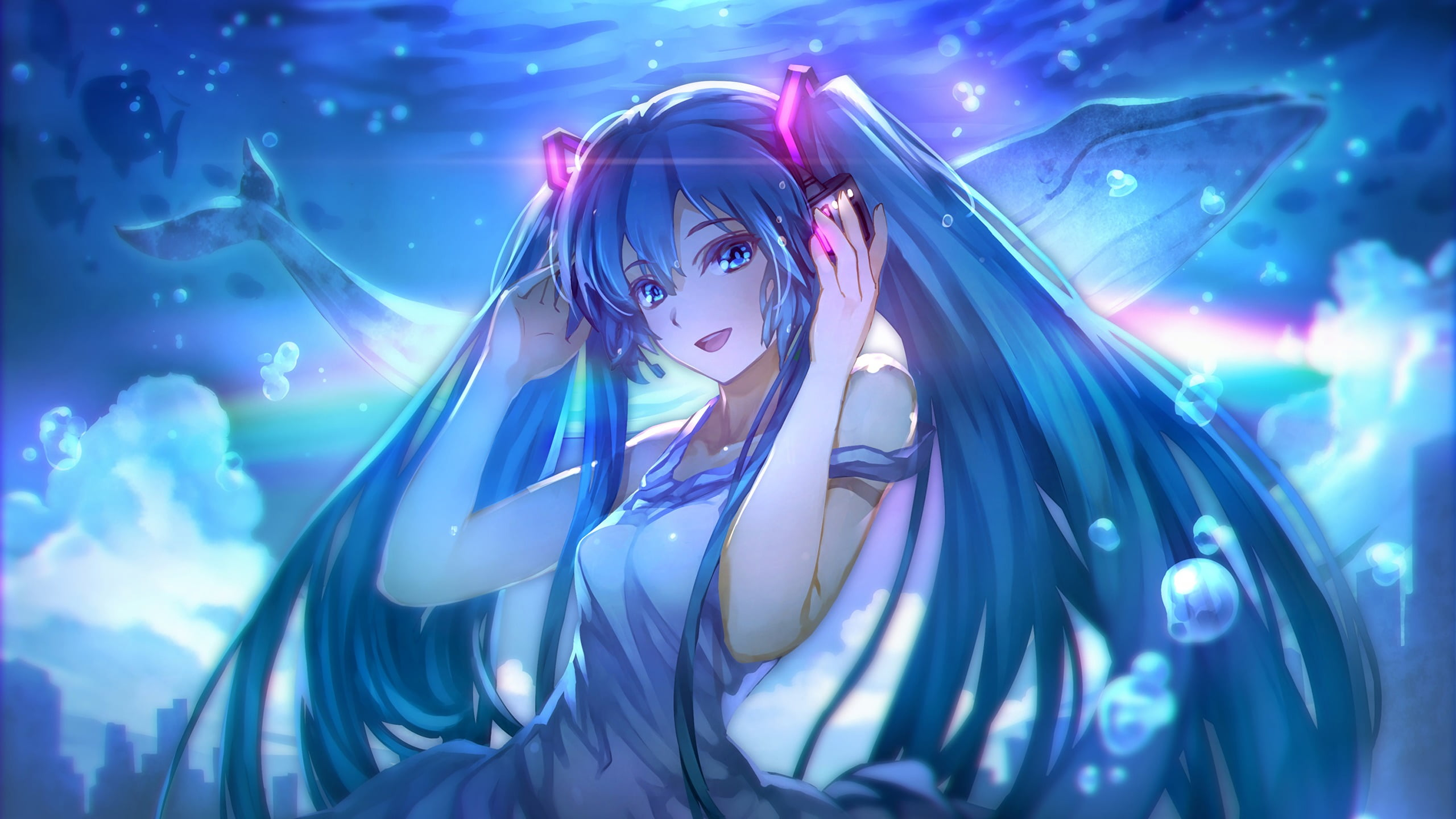 Blue-haired female anime character digital wallpaper, anime girls