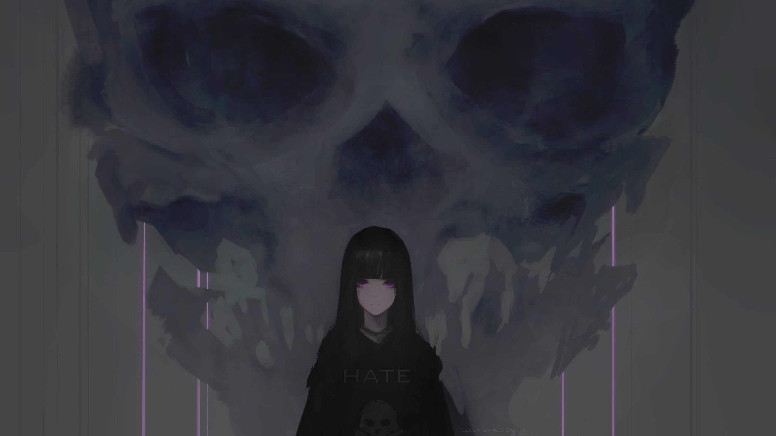 Black haired female illustration, digital art, artwork, Aoi Ogata wallpaper