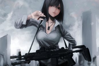 Female gunner character, anime wallpaper, anime girls, weapon