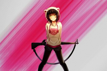 Female anime character wallpaper, anime girls, hoods, weapon