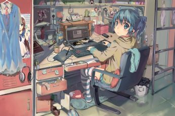 Female anime character digital wallpaper, room, anime girls, original characters