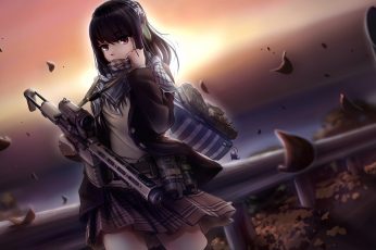 Woman holding gun anime character wallpaper, woman Anime character holding gun