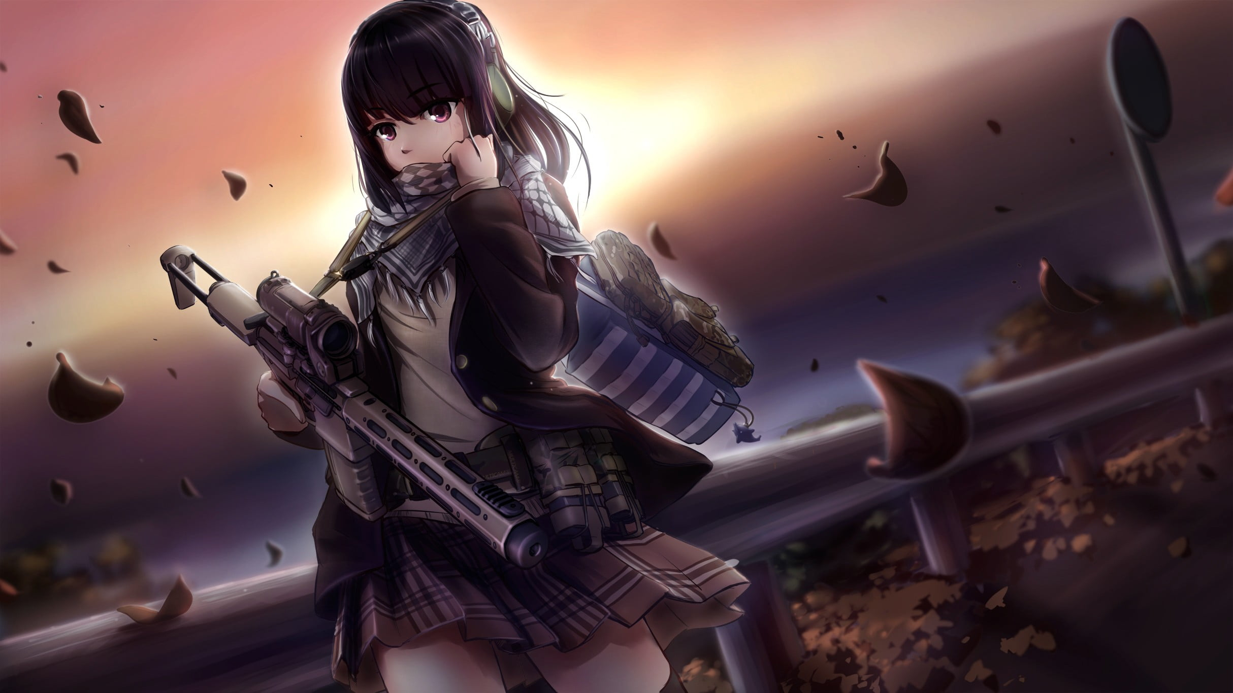 Woman holding gun anime character wallpaper, woman Anime character holding gun