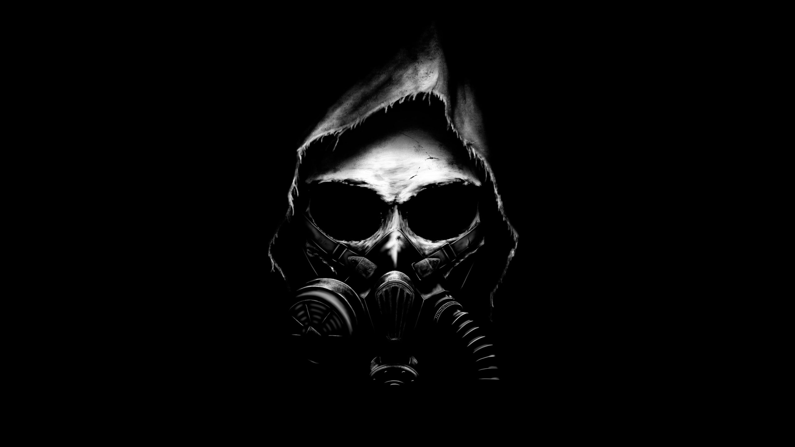 Wallpaper 4K, Apocalypse, Dark background, Black, Minimal, Gas mask, Skull
