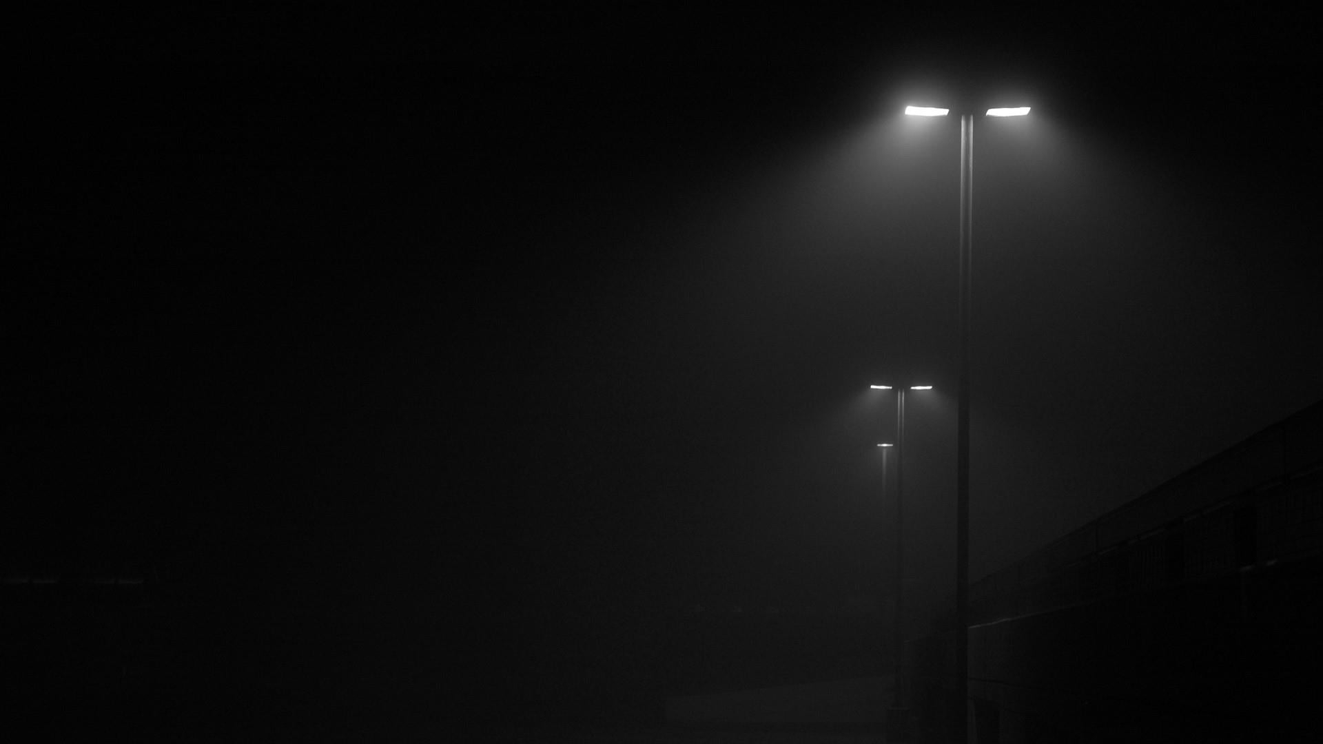 Wallpaper black, black and white, night, street light, darkness, lighting