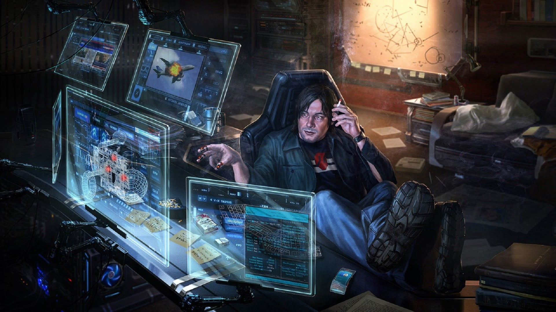 Wallpaper Men's black jacket clipart, geek, cyberpunk, futuristic, computer