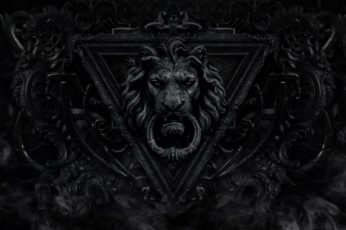 Wallpaper Lion door knocker, lion door knocker, monochrome, dark, black