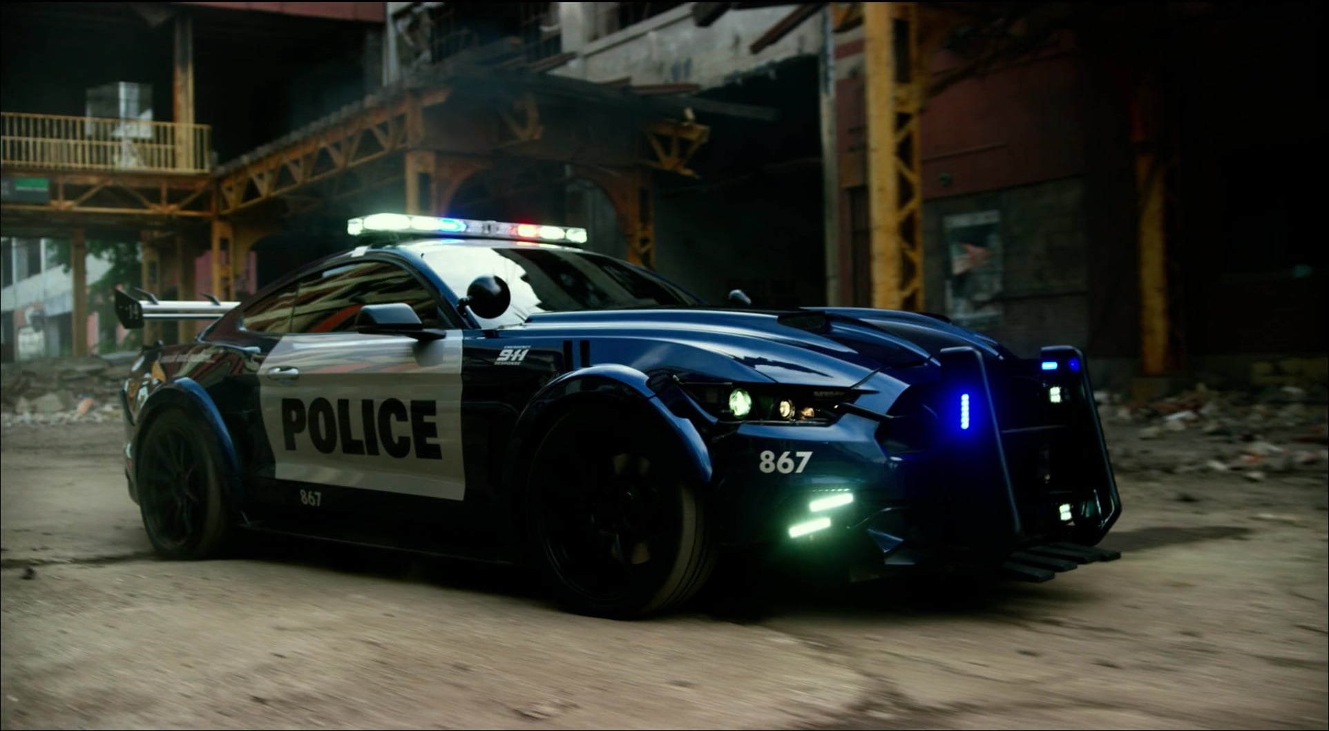 Wallpaper blue and white police car, Ford, Transformers, Ford Mustang, transformers: the last knight