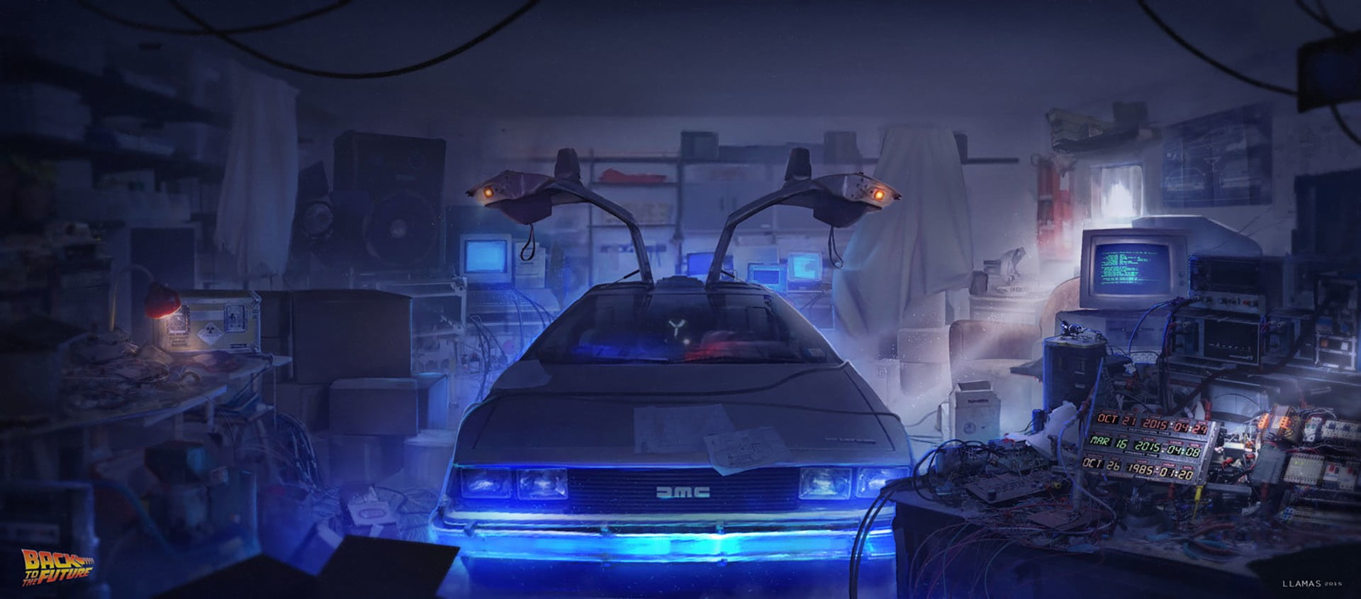 Gray car, digital art, DeLorean, time travel, Back to the Future wallpaper