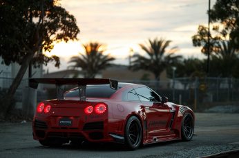 red sports car, Nissan, race cars, road, Nissan GT-R, red cars wallpaper