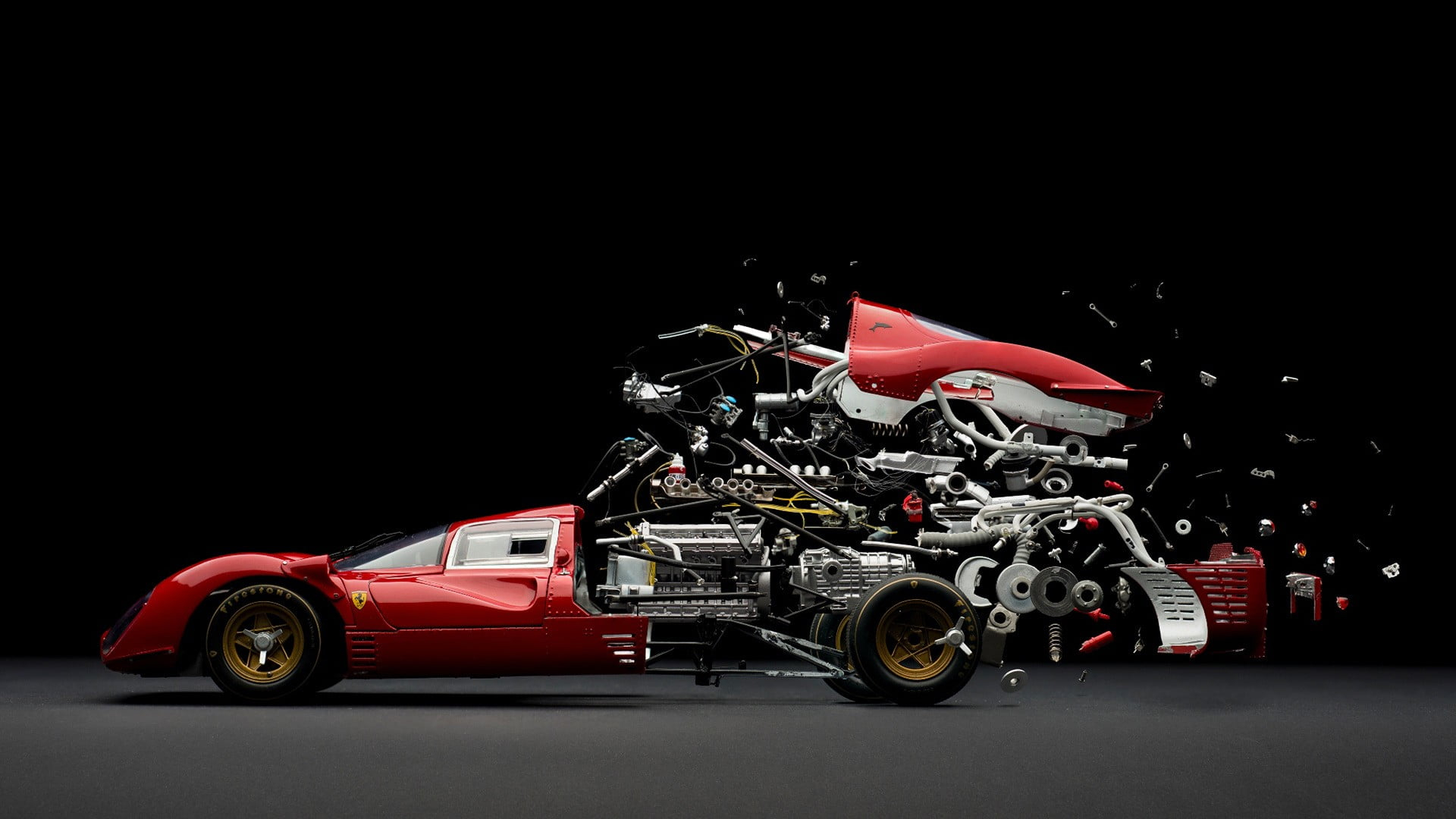 Red car, Ferrari, photo manipulation, engines, gears, motors wallpaper