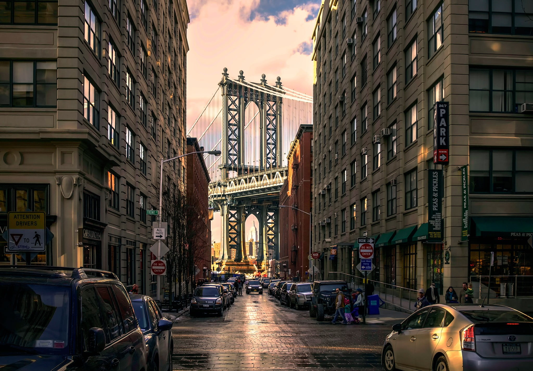 Wallpaper Brooklyn Bridge, New York, New York City, architecture, street