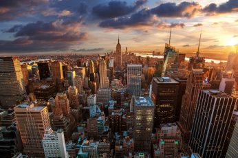 Wallpaper Empire State Building, New York, aerial photography of city, cityscape