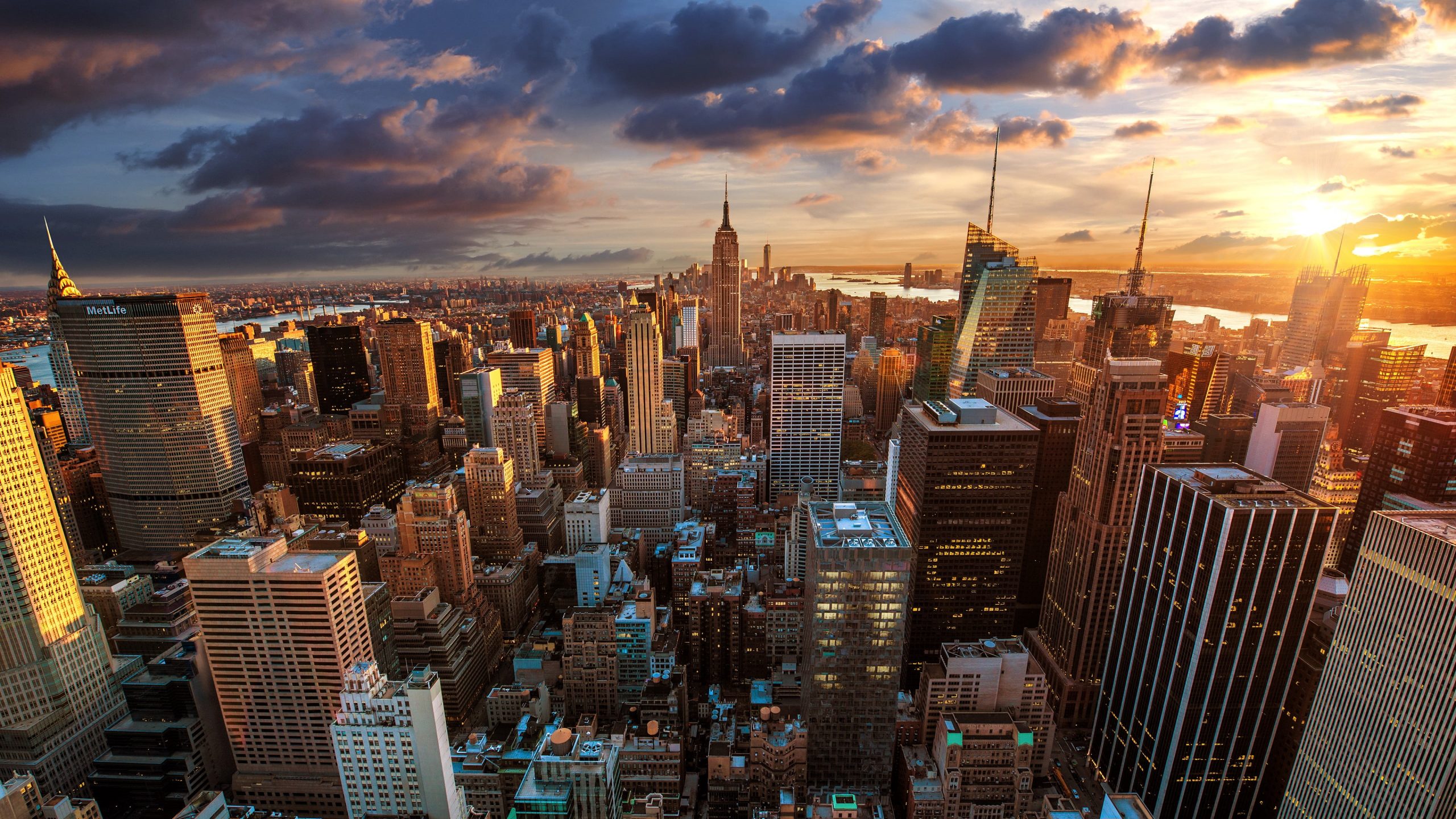 Wallpaper Empire State Building, New York, aerial photography of city, cityscape