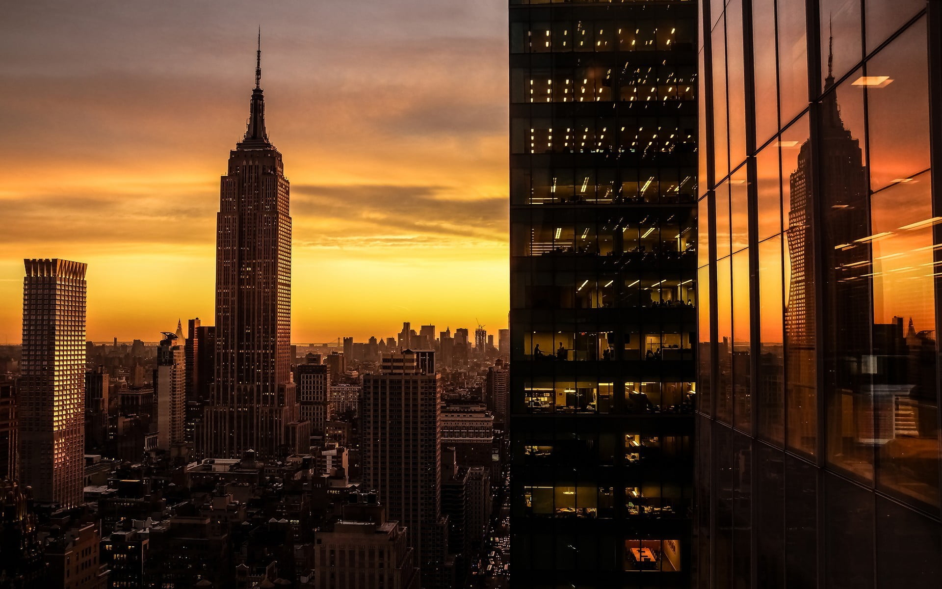 Empire State Building New York City, sunset, cityscape, USA, architecture wallpaper