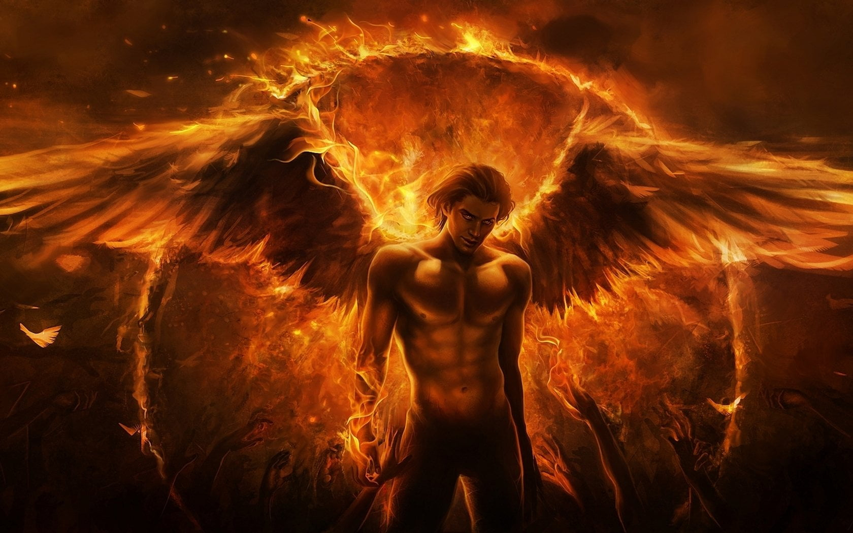 Lucifer illustration, Dark, Angel, Fire, Flame, Hell, Warrior wallpaper