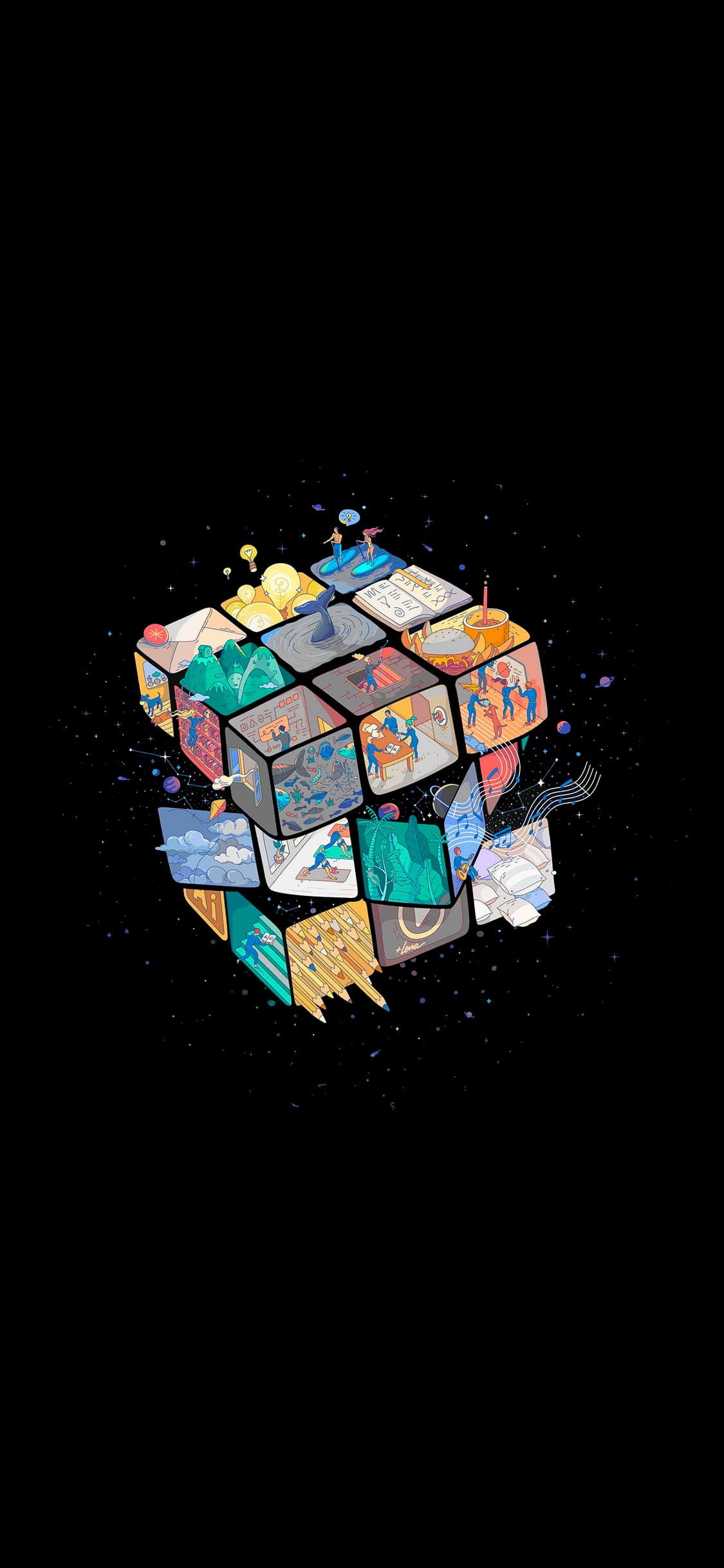 Amoled, dark, Rubik’s Cube wallpaper