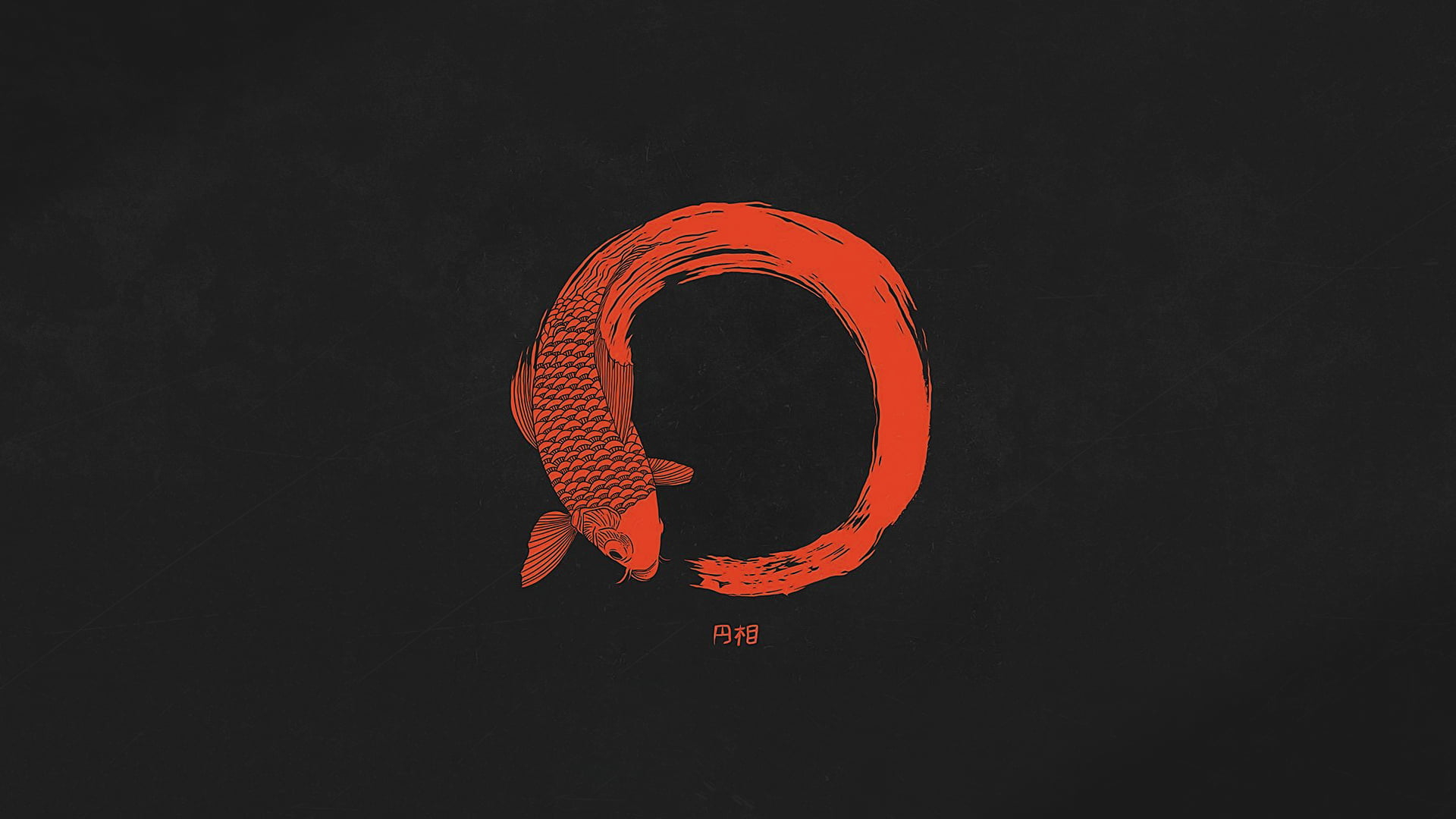 Orange koi fish artwork, dark, minimalism, red, ensō, orange color wallpaper