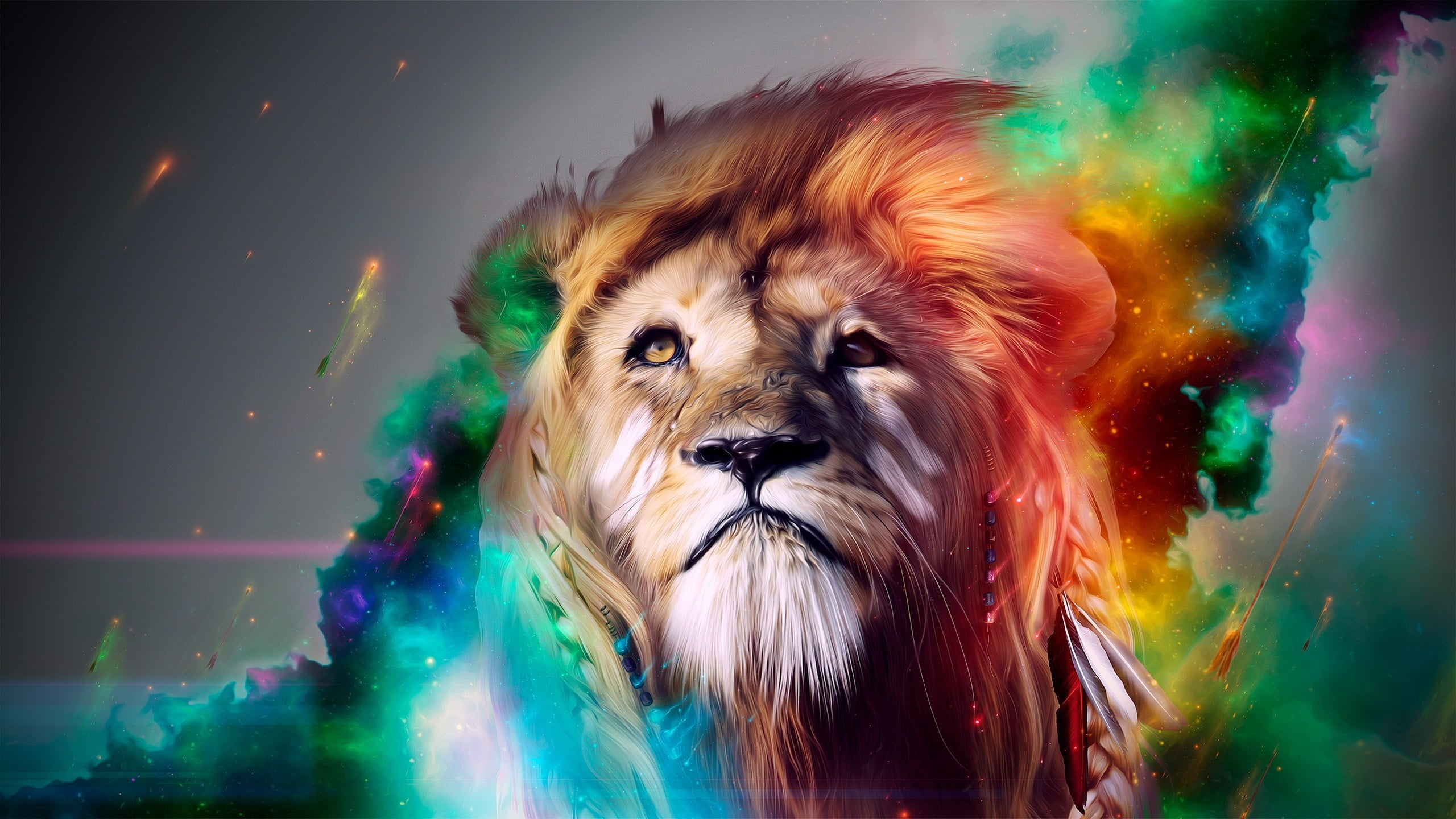 Lion illustraiton, abstract, artwork, colorful, digital art, motion wallpaper