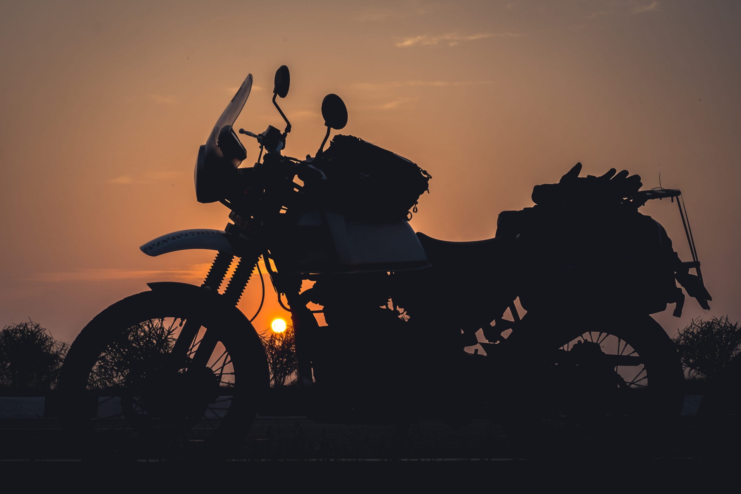 Wallpaper royal enfield himalayan, motorcycle, sunrise, road trip, ride
