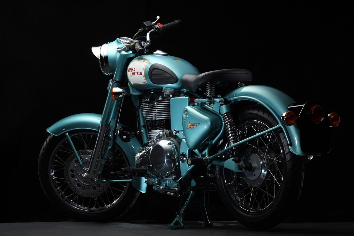 Royal Enfield Classic 500, blue and black cafe racer motorcycle wallpaper