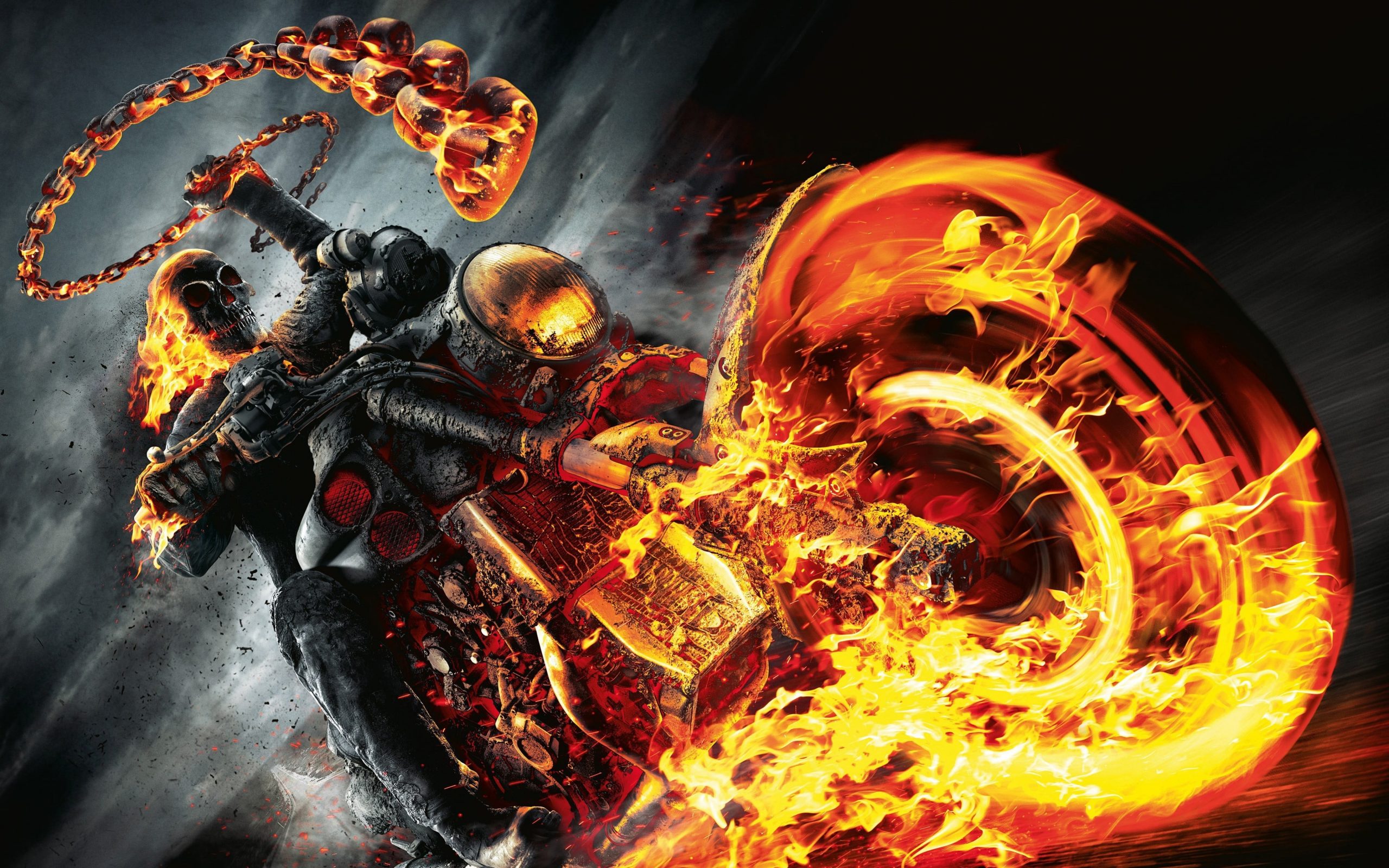 Marvel Ghost Rider digital wallpaper, fire, motorcycle, burning