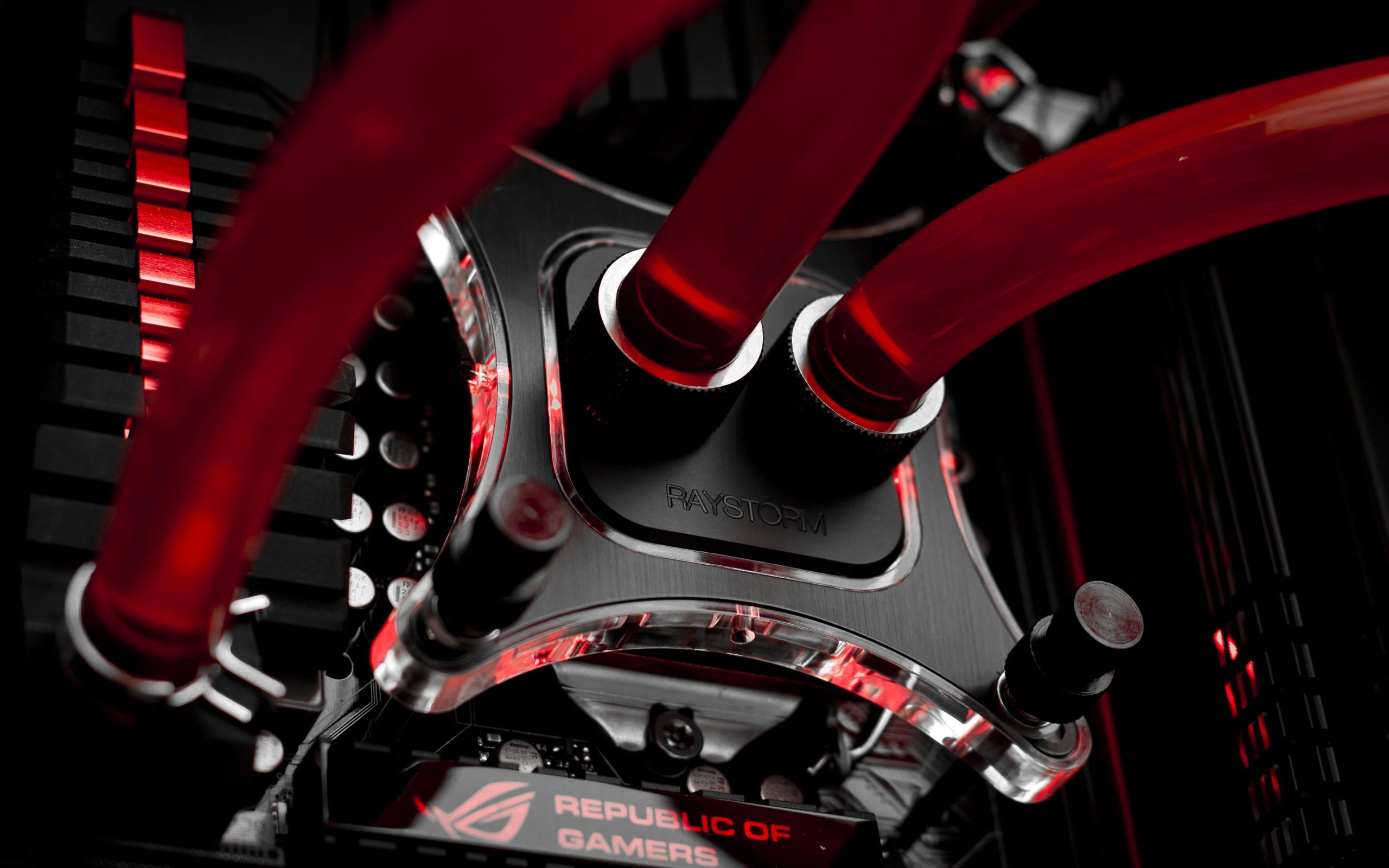 Black and red ASUS ROG hydro CPU cooler, Republic of Gamers, computer wallpaper