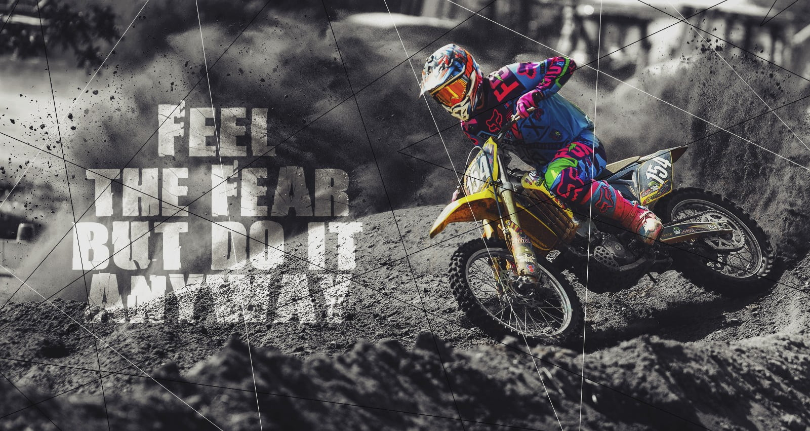 Wallpaper Yellow dirt bike with text overlay, feelings, quote, black, white