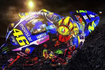 Multicolored Movistar racing motorcycle illustration, Valentino Rossi wallpaper